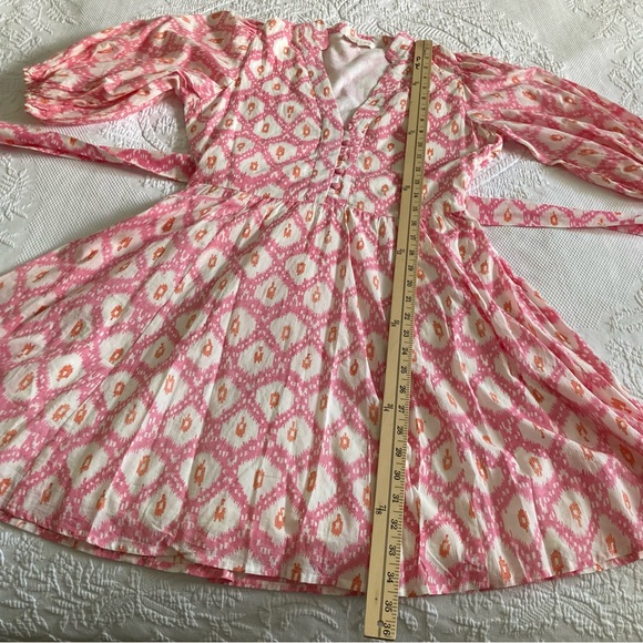 Marea Collette shortie dress pink white resort 100% cotton India size S - Picture 9 of 13